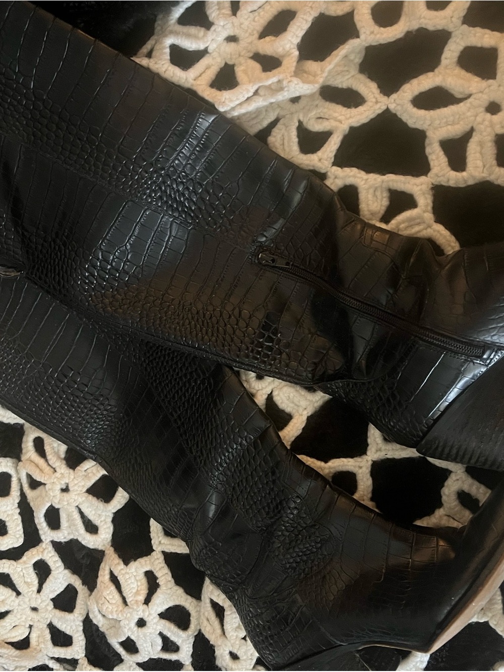 Black Croc-Embossed Reptile Boot - Unbranded